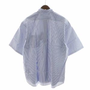 TOMORROWLAND 23SS 120/2コットンブロード ボタンダウンシャツ 半袖 ストライプ柄 S 青 ブルー 63053205105TN