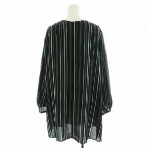 Leilian マルチストライプオーバーブラウス シャツ 長袖 ロング丈 ストライプ柄 大きいサイズ 13+ XL 紺 ネイビー 緑 グリーン