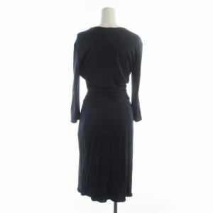 ISSA LONDON フレアワンピース ひざ丈 カシュクール プリーツ 長袖 UK6 紺 ネイビー