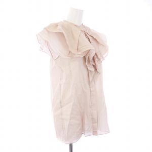 Drawer コットンボイルフリルブラウス バンドカラー 36 ピンクベージュ