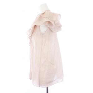 Drawer コットンボイルフリルブラウス バンドカラー 36 ピンクベージュ