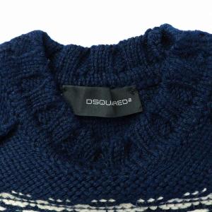 DSQUARED2 カウチンニット セーター 長袖 クルーネック 総柄 ウール S 紺 ネイビー 白 ホワイト