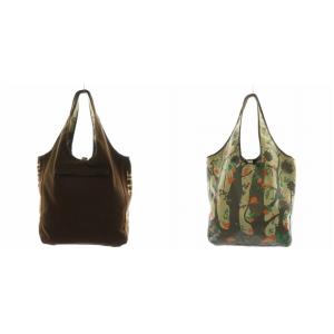 HUNTING WORLD トートバッグ ハンドバッグ ショルダーバッグ リバーシブル ロゴ アニマルプリント ナイロン ベージュ 茶 ブラウン
