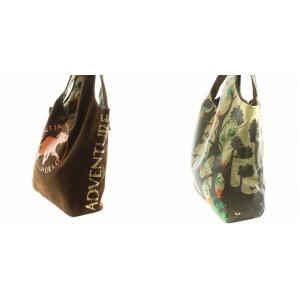 HUNTING WORLD トートバッグ ハンドバッグ ショルダーバッグ リバーシブル ロゴ アニマルプリント ナイロン ベージュ 茶 ブラウン