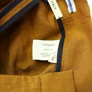 cristaseya ダブルプリーツワイドパンツ ジップフライ タック 和紙 リネン混 XS ベージュ