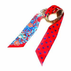 ツイリー Jungle Love Love ジャングル ラブ ラブ スカーフ リボンスカーフ アニマル柄 ハート シルク 赤