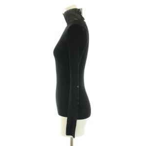 UN3D. リブニット 長袖 ハイネック シアー シースルー 切替 F 黒 ブラック