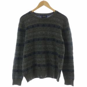 POLO RALPH LAUREN エルボーパッチ ドクロ ニット セーター 総柄 長袖 XL グレー