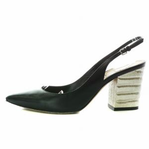 Sergio Rossi パンプス バックストラップ チャンキーヒール ポインテッドトゥ 38 25.0cm 黒 ブラック