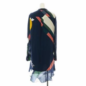 TORY BURCH シャツワンピース ミモレ ロング 長袖 総柄 ロゴ 刺繍 2 M 紺 ネイビー ピンク