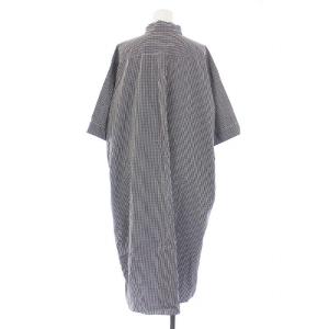 DANTON プルオーバードレスショートスリーブ チェック シャツワンピース 半袖 ロング 36 S 黒 白 ブラック ホワイト JD-3655