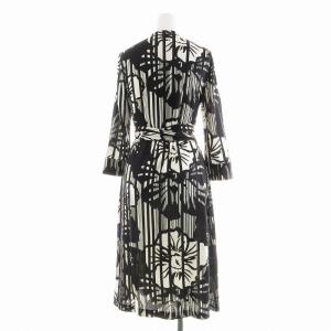 DIANE von FURSTENBERG タグ付き ラップ ワンピース 花柄 シルク ひざ丈 長袖 リボン 2 M FLOWER CROSSING 黒 ブラック 白
