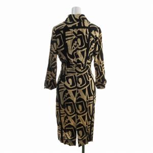 DIANE von FURSTENBERG タグ付き シャツワンピース ひざ丈 総柄 2 ベージュ 黒