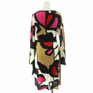 DIANE von FURSTENBERG ラップワンピース ひざ丈 長袖 シルク 絹 2 S ベージュ ピンク 白 ホワイト 黒 ブラック