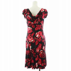 DIANE von FURSTENBERG ワンピース ひざ丈 半袖 花柄 ビジュー シルク 絹 2 S 黒 ブラック 赤 レッド