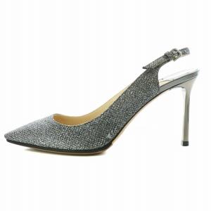 JIMMY CHOO ERIN 85 パンプス スリングバック ポインテッドトゥ ヒール グリッター 37 24.0cm シルバー色