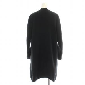 DANTON ノーカラーコート カーディガン フリース ミドル ロング Vネック シングル 長袖 ロゴ刺繍 34 S 黒 ブラック JD-8992