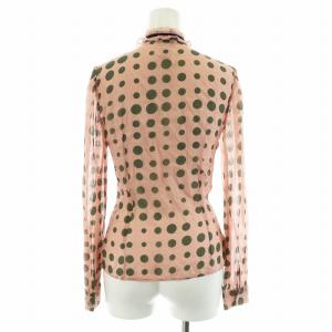 D&G シャツ ブラウス 長袖 ドット柄 レース襟 ベロアリボン 22/36 S ピンク カーキ
