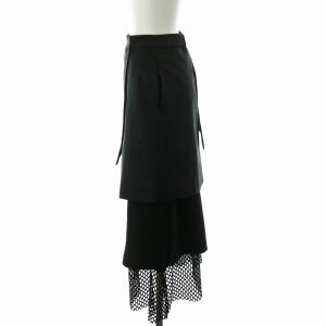 UN3D. レイヤードスカート ミモレ ロング メッシュ 36 S 黒 ブラック