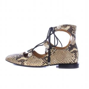 TOGA PULLA パンプス スクウェアトゥ レースアップ  パイソン柄 レザー 37 24cm ベージュ