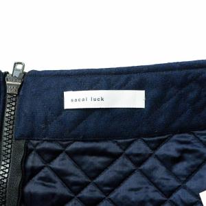 sacai luck キルティングスカート 台形スカート 中わた ひざ丈 ウール 3 L 紺 ネイビー 14AWLU818