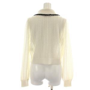 alice + olivia ニットカーディガン 長袖 襟 バイカラー スカラップ 柄編み S 白 ホワイト 黒 ブラック