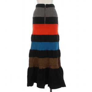 UN3D. 23SS ロングスカート シャーリング ナイロン ボーダー 36 S マルチカラー