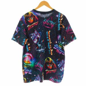 HYSTERIC GLAMOUR NEONガールプリントTシャツ カットソー 半袖 クルーネック 総柄 L 黒 ブラック マルチカラー 02173CT16