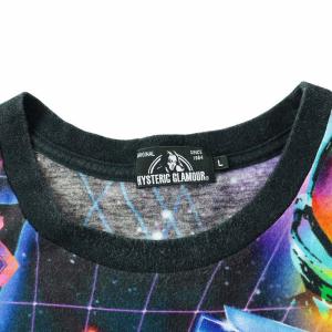 HYSTERIC GLAMOUR NEONガールプリントTシャツ カットソー 半袖 クルーネック 総柄 L 黒 ブラック マルチカラー 02173CT16