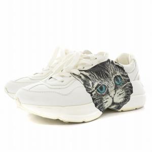 GUCCI ライトン スニーカー 猫プリント レザー 36.5 23.5cm 白