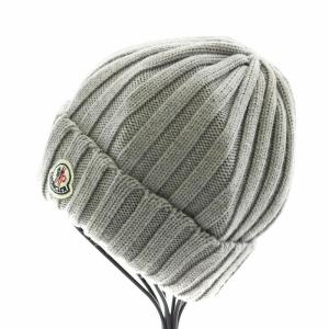 MONCLER BERRETTO ニット帽 ニットキャップ ビーニー 帽子 ロゴワッペン ウール グレー