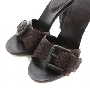 BOTTEGA VENETA イントレチャート ミュール サンダル ベルト ハイヒール レザー 34 21.0cm ダークブラウン