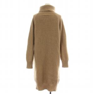 LACOSTE タートルネックニットワンピース ひざ丈 長袖 ロゴ刺繍 36 M 茶 ブラウン EF080EL