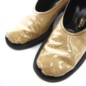 COMME des GARCONS パンプス ビニール ラウンドトゥ ハイヒール チャンキーヒール 22.5cm ベージュ