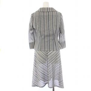 SYBILLA セットアップ テーラードジャケット 七分袖 ワンピース 半袖 ひざ丈 Vネック ストライプ柄 L M グレー