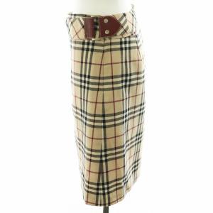 BURBERRY BLUE LABEL ノバチェック フレアスカート ミニ丈 ベルト付き ウール 36 S ベージュ