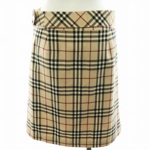 BURBERRY BLUE LABEL ノバチェック フレアスカート ミニ丈 ベルト付き ウール 36 S ベージュ