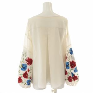 GRACE CONTINENTAL マルチフラワースリーブトップ シャツ ブラウス ボートネック 花柄 刺繍 バルーンスリーブ プルオーバー 長袖 36 S 白