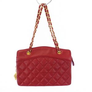 CHANEL ラムスキン マトラッセ チェーン ハンドバッグ ココマーク ゴールド金具 レッド 1番台