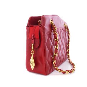 CHANEL ラムスキン マトラッセ チェーン ハンドバッグ ココマーク ゴールド金具 レッド 1番台