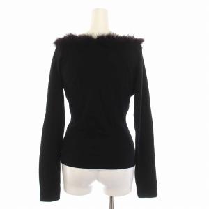 EPOCA カーディガン ニット フォックスファー レザー切替 長袖 40 M 黒 ブラック