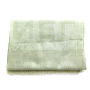 CHANEL ストール マフラー フリンジ ロゴ ジャガード 絹 シルク混 カシミヤ混 緑 グリーン