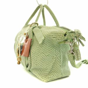 POTIOR 2WAY ハンドバッグ ショルダーバッグ ロゴチャーム キーホルダー 総柄 緑 グリーン