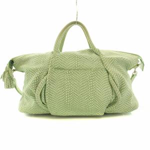 POTIOR 2WAY ハンドバッグ ショルダーバッグ ロゴチャーム キーホルダー 総柄 緑 グリーン