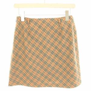 BURBERRY BLUE LABEL スカート ミニ フレア 台形 チェック柄 ヴィンテージ ウール 38 M ベージュ 黒 ブラック