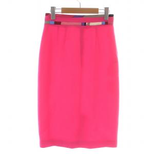 タイトスカート ひざ丈 総柄 ウール 絹 シルク 38 S ピンク マルチカラー