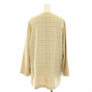 AGNONA ノーカラージャケット アウター トッパー 総柄 絹 シルク カシミヤ混 44 L ベージュ