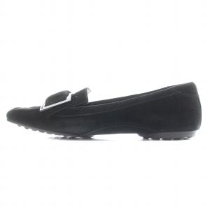 Sergio Rossi ローファー パンプス スエード スクエアトゥ フラット 37 24.0cm 黒 ブラック