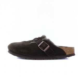 BIRKENSTOCK BOSTON VL SHEARLING サンダル サボ スエード ファー 38 24.5cm カーキ