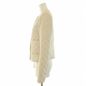 ESTNATION 22AW フェイクレザーキルティングジャケット ノーカラー 中綿 アウター ショート丈 38 M アイボリー 22-109-04-090274